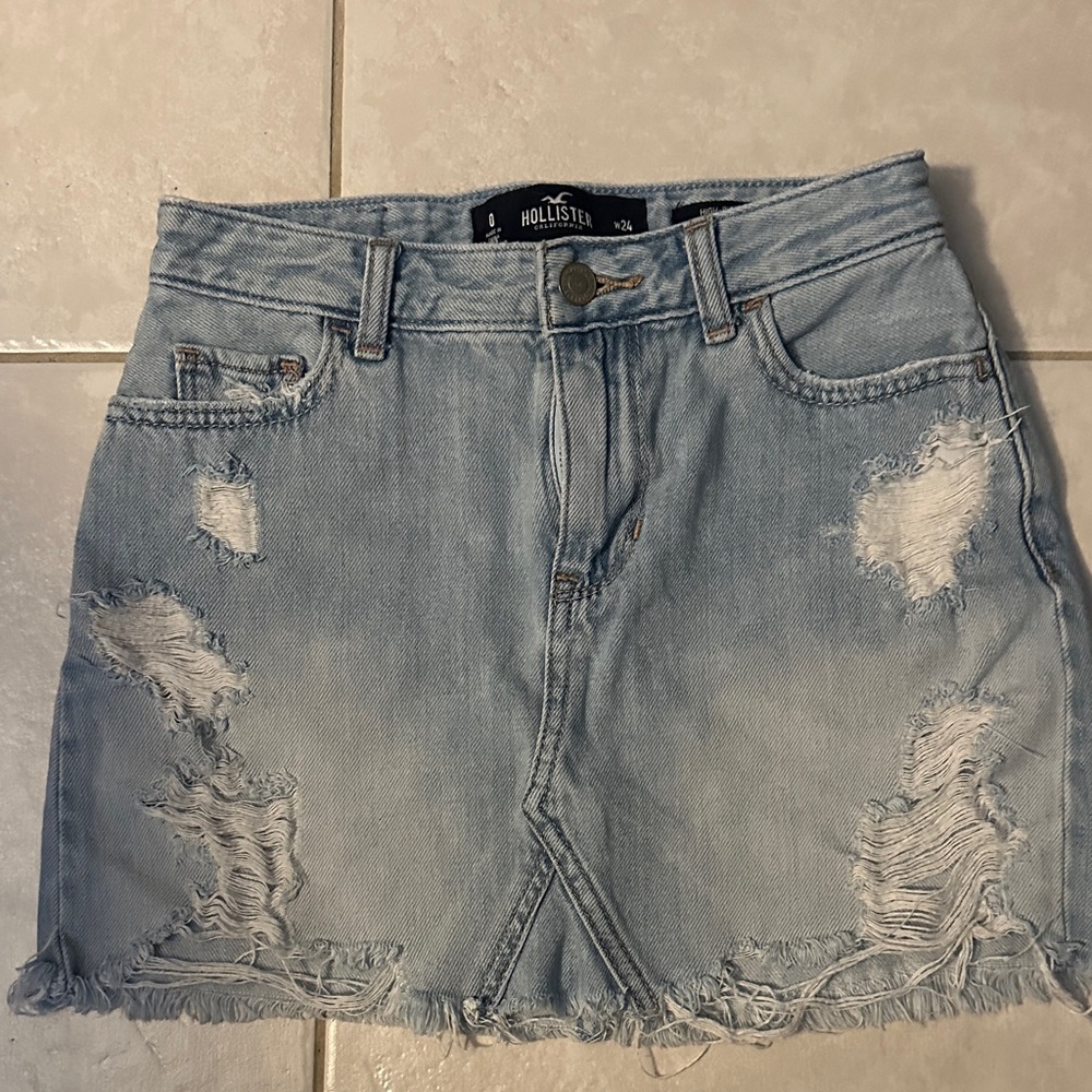 Hollister Faded Blue Ripped Denim Mini Skirt Size 0